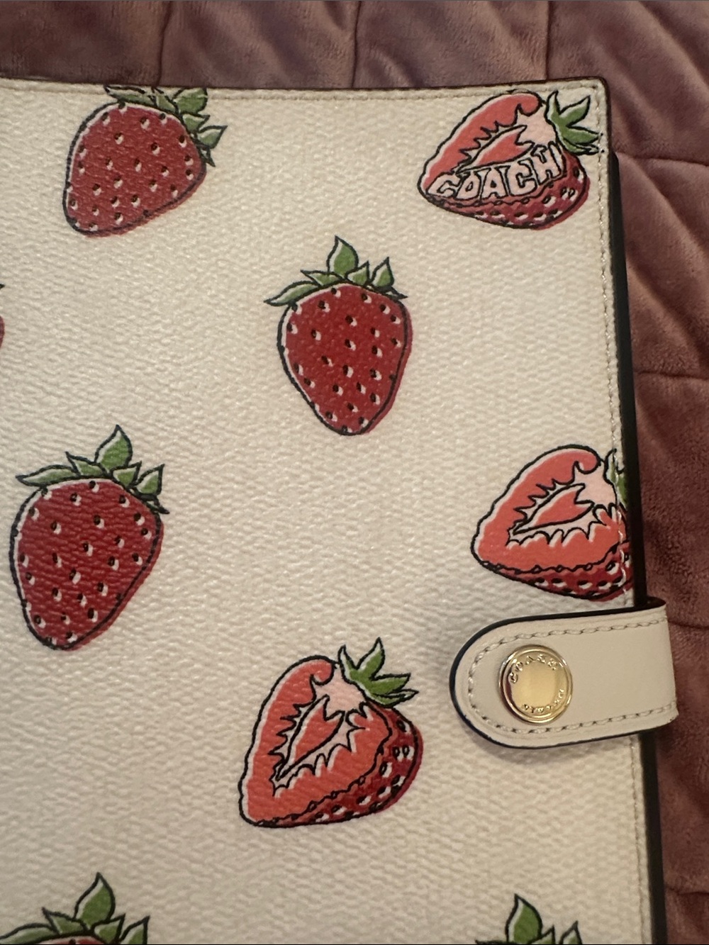 NEW Coach Leather Cream Color and Strawberry Print Notebook - Picture 9 of 12